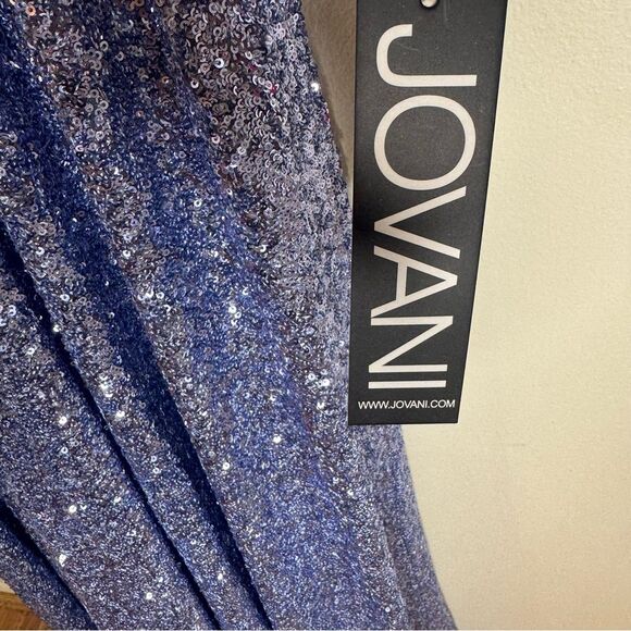 Jovani sparkling blue Embellished Long Sleeve sheath Dress 25950 ladies size 16 - Picture 10 of 16